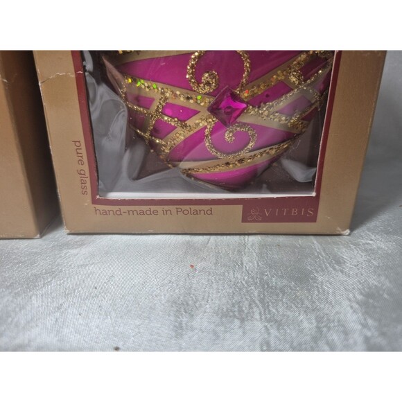 Set Of 2 Vitbis Glass Pink Jeweled Heart Shaped Ornaments Made In Poland - Picture 16 of 16